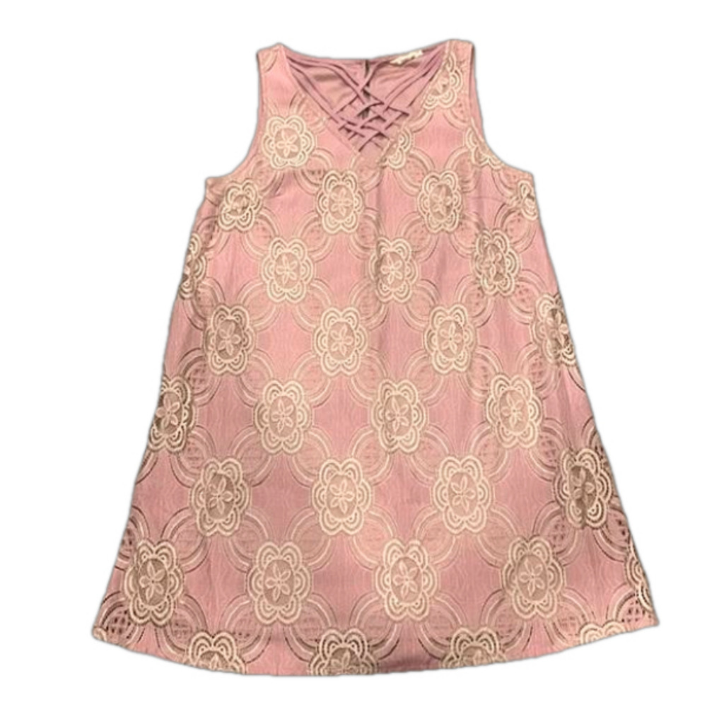 Entro M Mini Dress Sleeveless Lined Pink White Floral Crisscross front